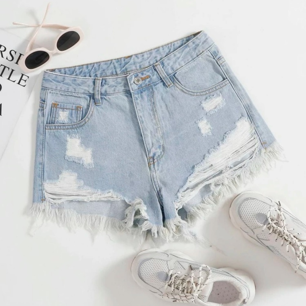 Ripped jean shorts